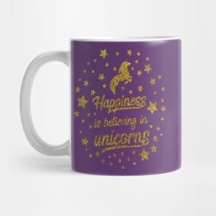 Happiness is believing in unicorns gold glitter Christmas Unicorn Design Mug